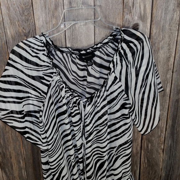 AB Studio Blouse Top Black Ivory Zebra Print XS S - Picture 3 of 5